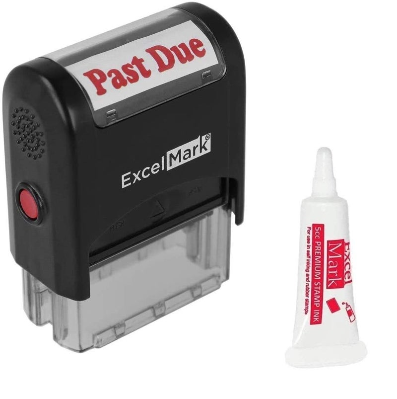 ExcelMark Past Due Self Inking Rubber Stamp - Red Ink (Stamp Plus 5cc Refill Ink) - Image 1